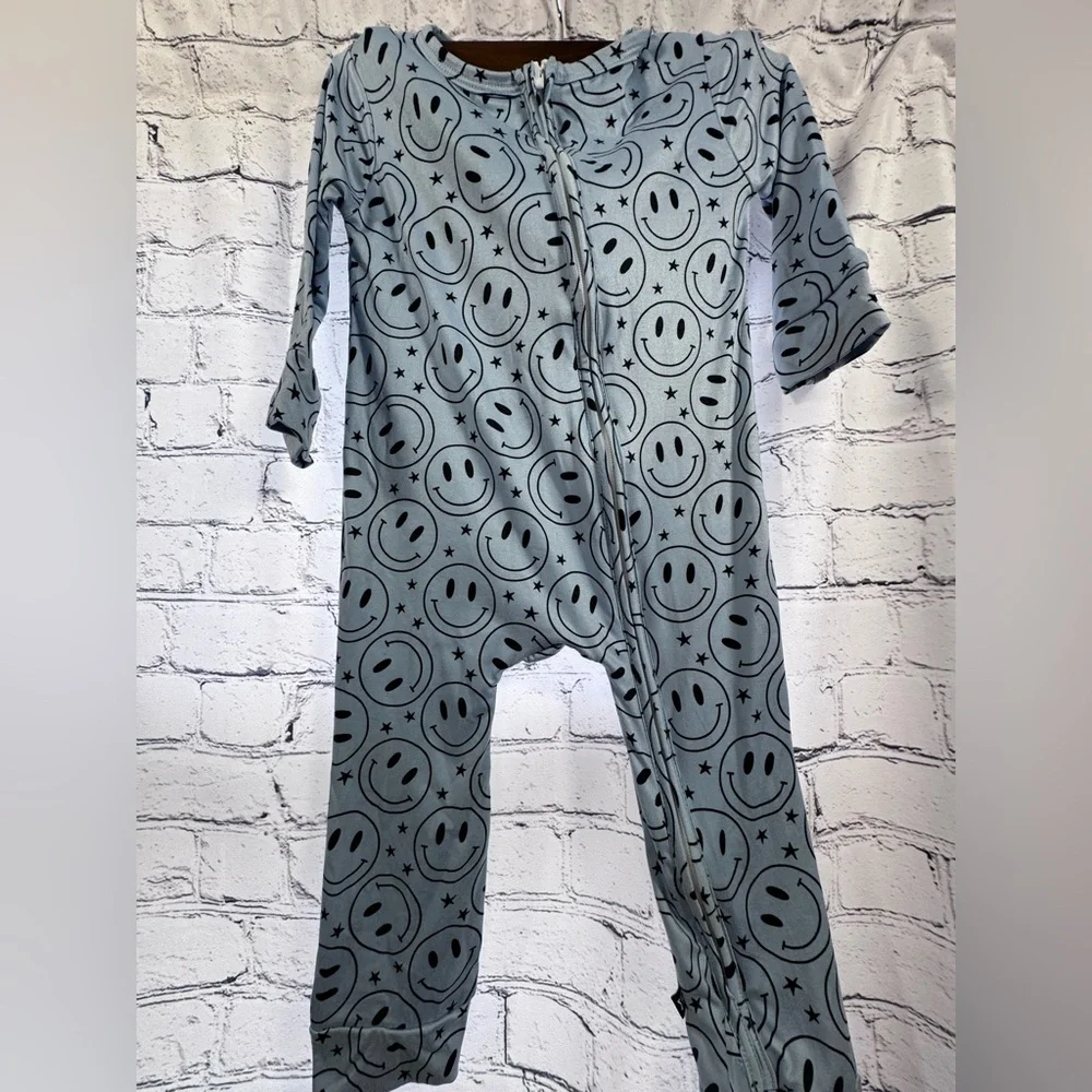 Pixie Lane Blue Smiley Face Pajama Onesie